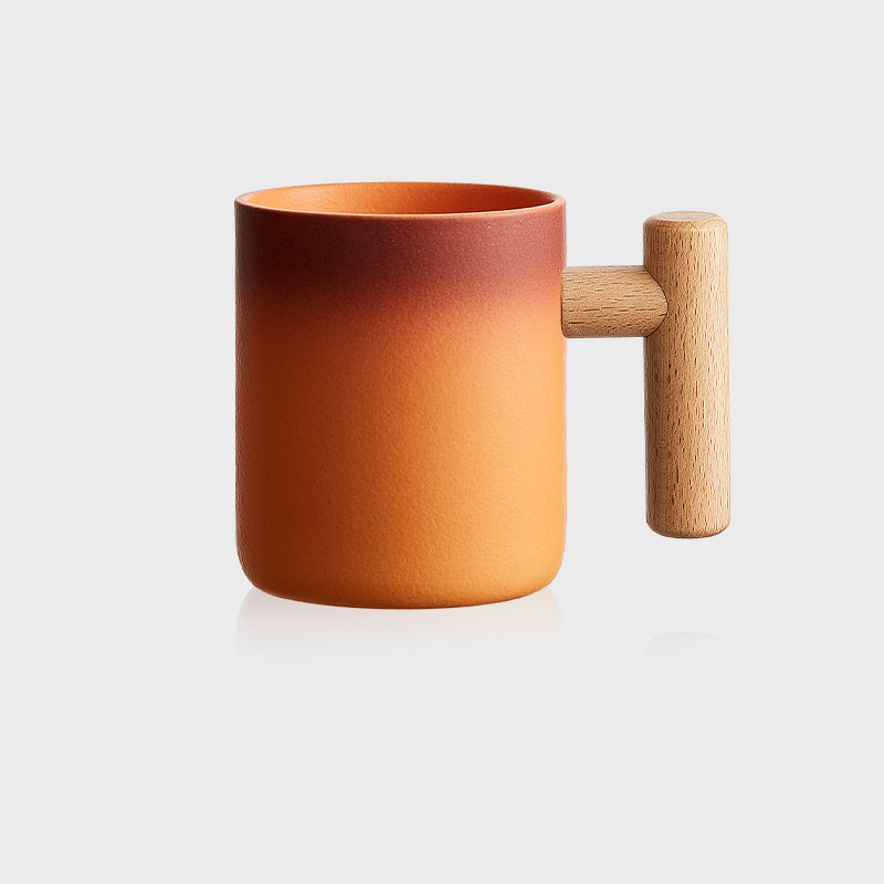 Classic Gradient Ceramic Mug with Wooden Handle - Artistic Elegant Drinkware