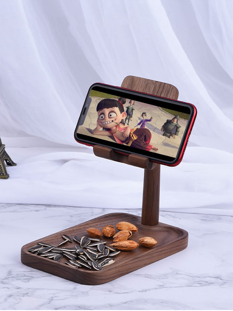 180 Degree Rotatable Wooden Mobile Phone Holder With Storage Tray