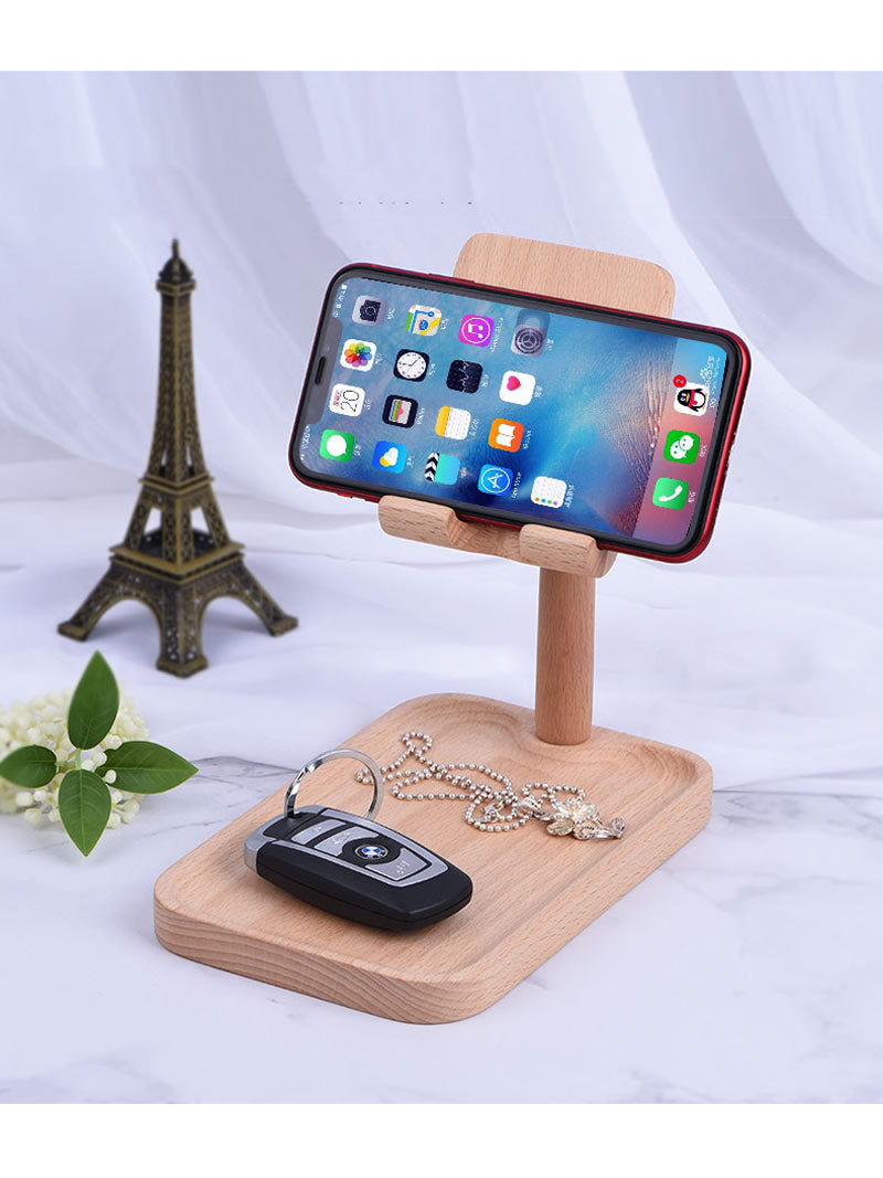 180 Degree Rotatable Wooden Mobile Phone Holder With Storage Tray