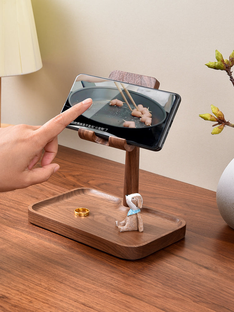 180 Degree Rotatable Wooden Mobile Phone Holder With Storage Tray