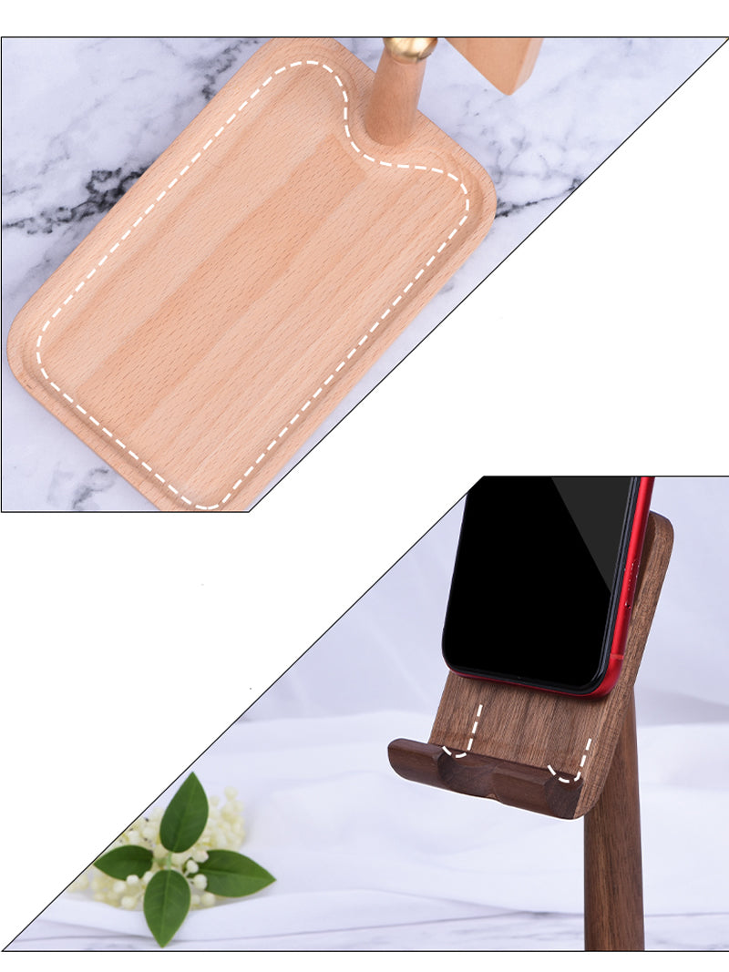 180 Degree Rotatable Wooden Mobile Phone Holder With Storage Tray