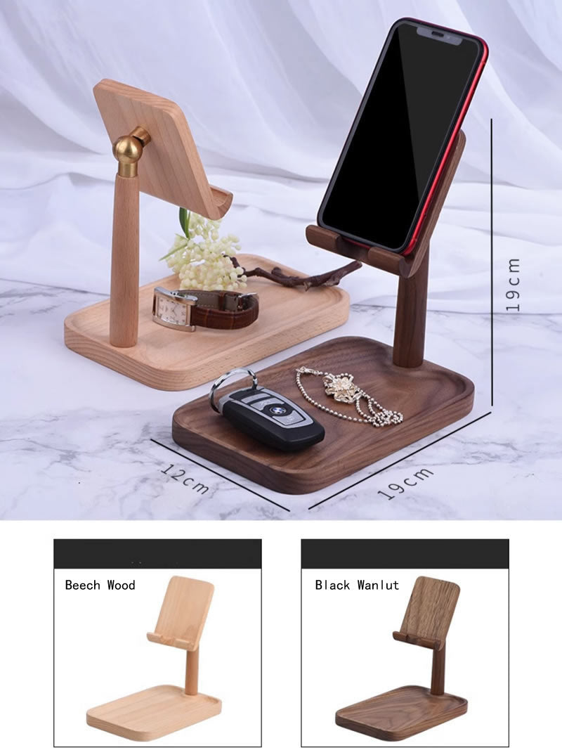 180 Degree Rotatable Wooden Mobile Phone Holder With Storage Tray