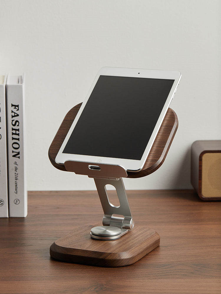 360 Degree Wooden Folding Phone Holder,iPad Stand, Black Walnut Design