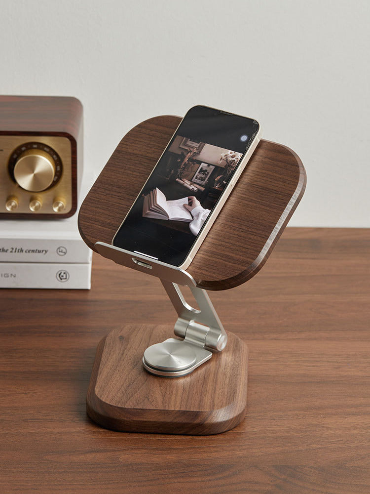 360 Degree Wooden Folding Phone Holder,iPad Stand, Black Walnut Design