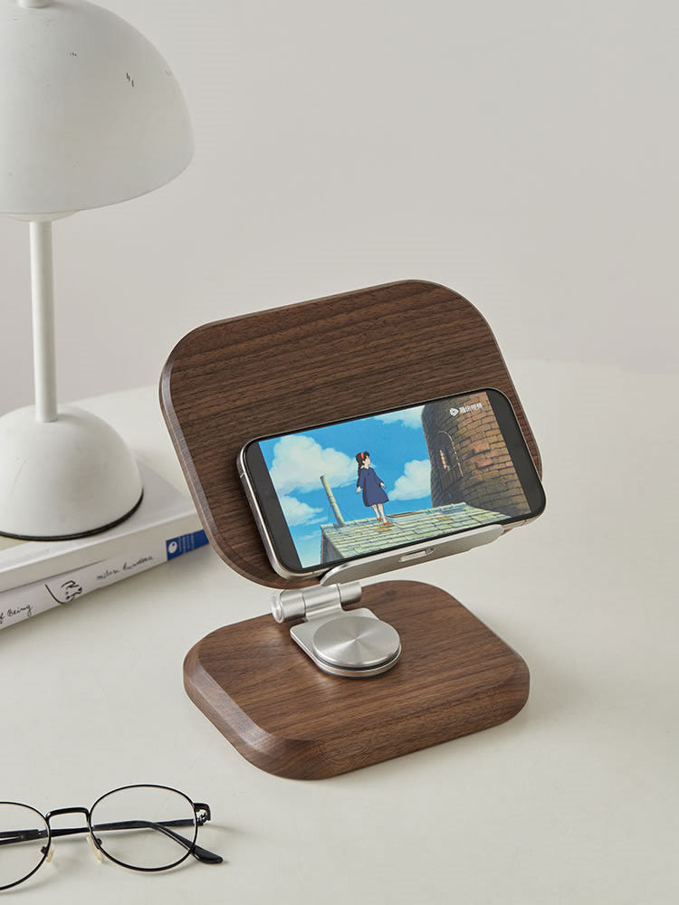 360 Degree Wooden Folding Phone Holder,iPad Stand, Black Walnut Design