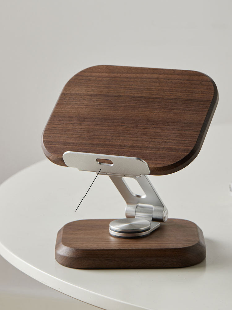 360 Degree Wooden Folding Phone Holder,iPad Stand, Black Walnut Design