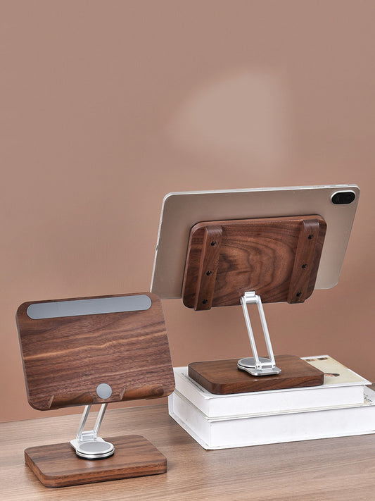 360° Rotating Black Walnut Wood iPad Stand,Tablet Stand