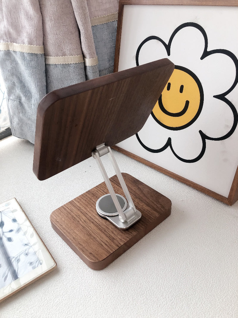 360° Rotating Black Walnut Wood iPad Stand,Tablet Stand