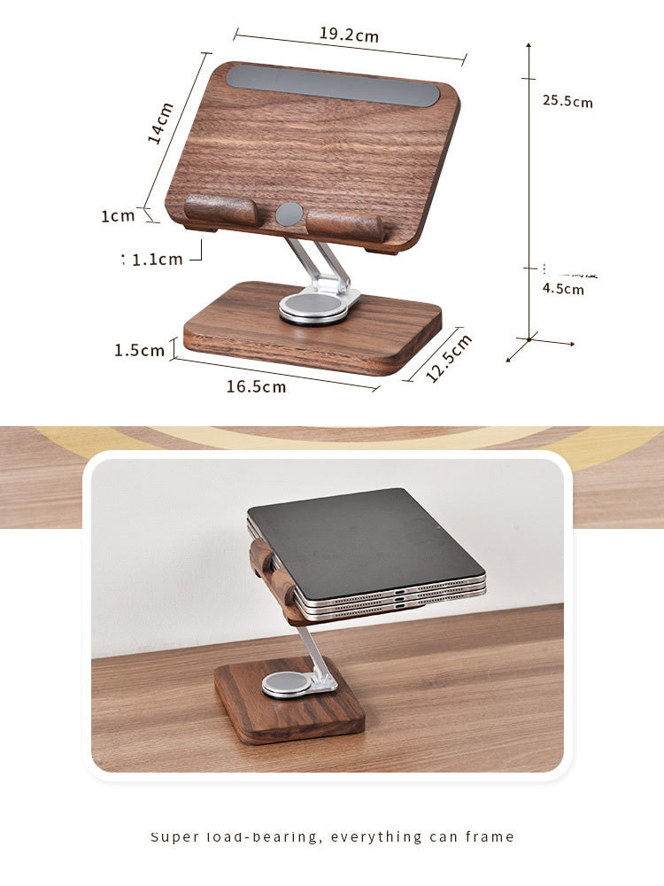 360° Rotating Black Walnut Wood iPad Stand,Tablet Stand