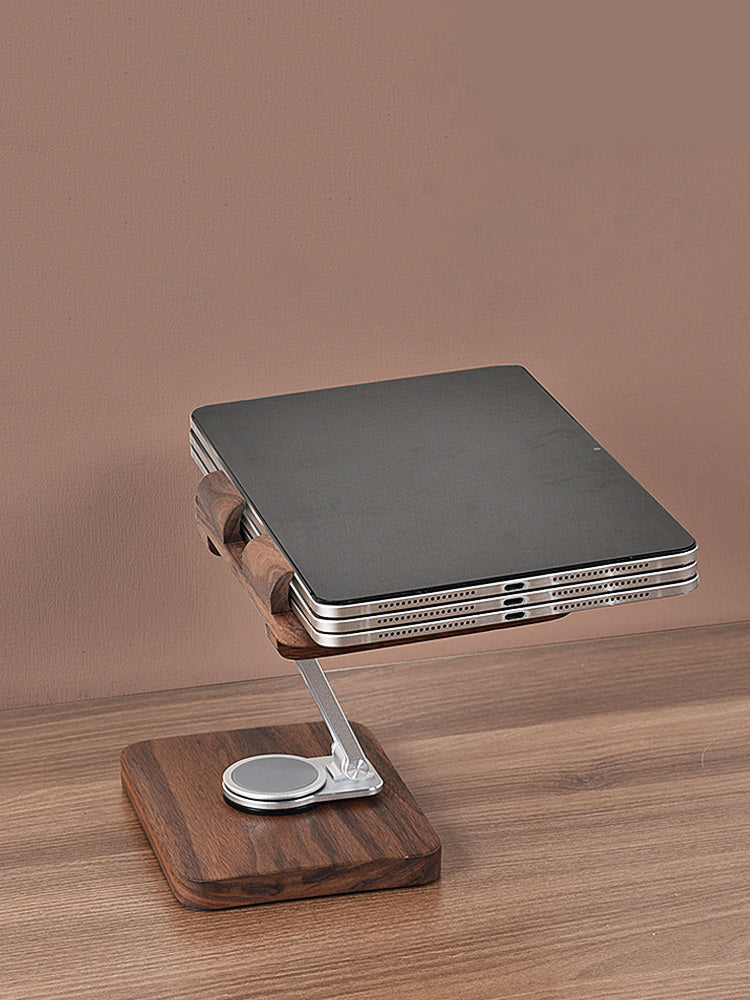 360° Rotating Black Walnut Wood iPad Stand,Tablet Stand