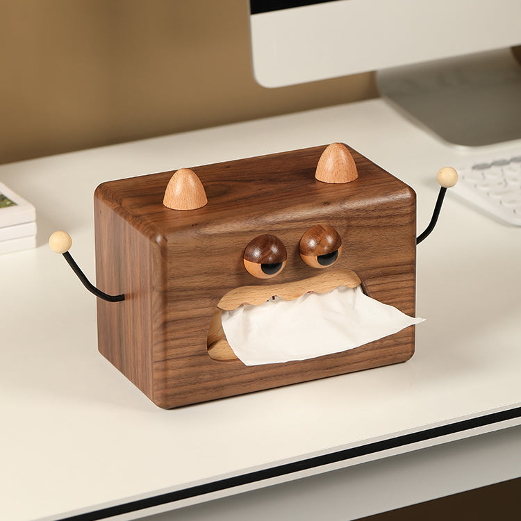 Angry Mouth Monster Wooden Tissue Box, Black Walnut Classic Design