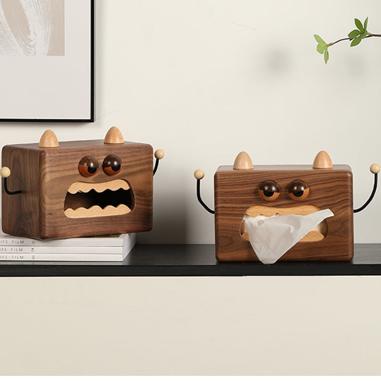 Angry Mouth Monster Wooden Tissue Box, Black Walnut Classic Design