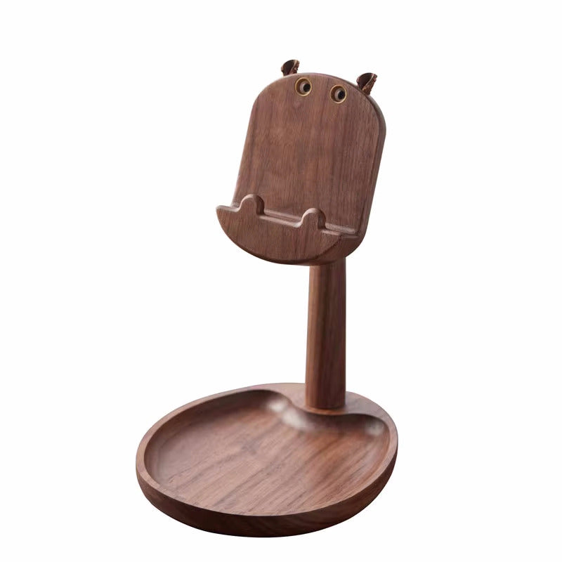 Black Walnut Hippo Phone Holder, Wooden Storage Tray