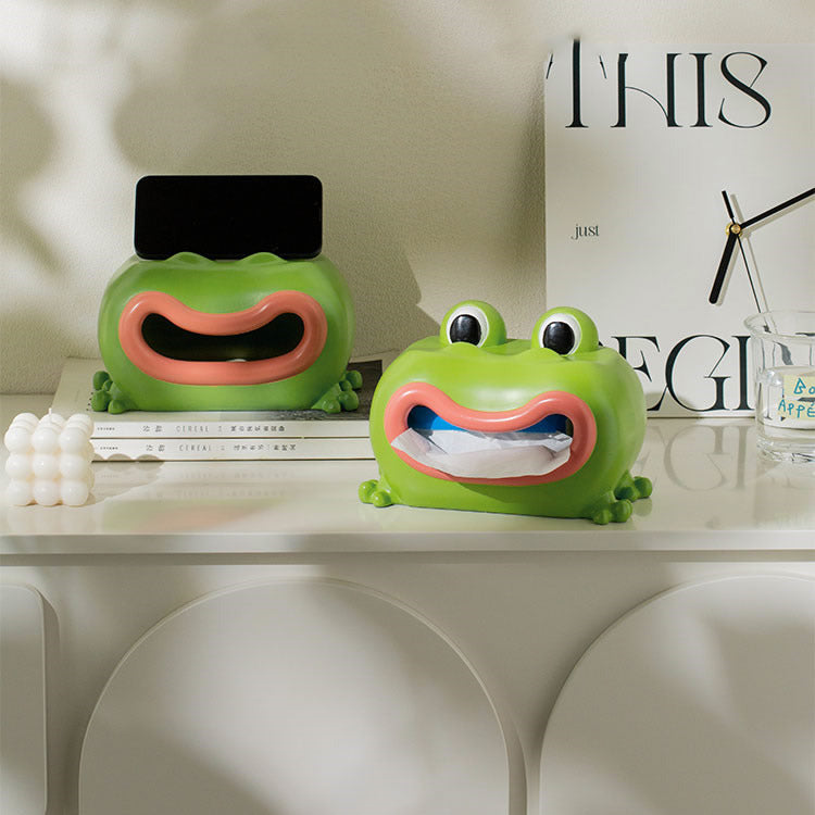 Cartoon Little Frog Decorates The Tissue Box, With Phone Holder Function