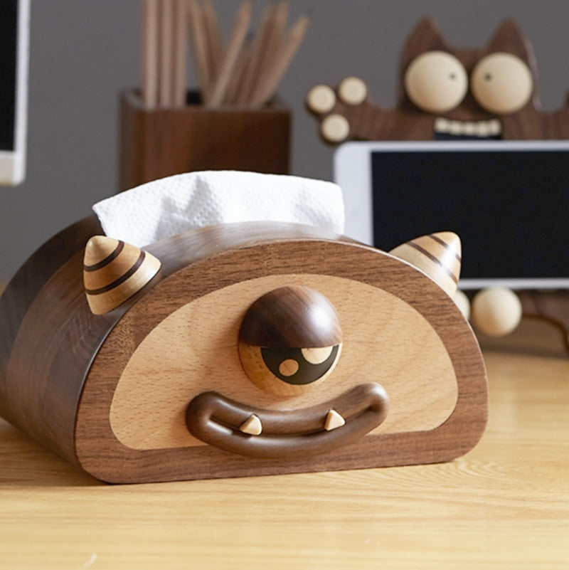 Classic Big Monster Wooden Tissue Box with Two Corners