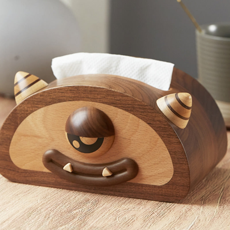 Classic Big Monster Wooden Tissue Box with Two Corners