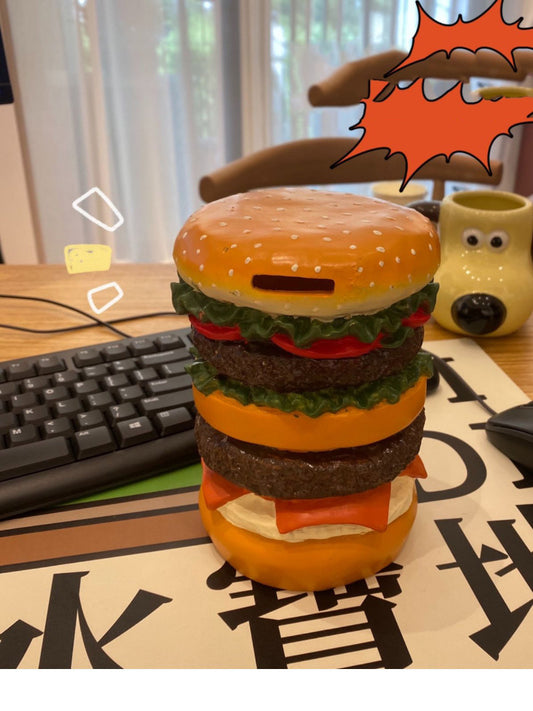 Creative hamburger piggy bank, funny desktop decoration, holiday gift