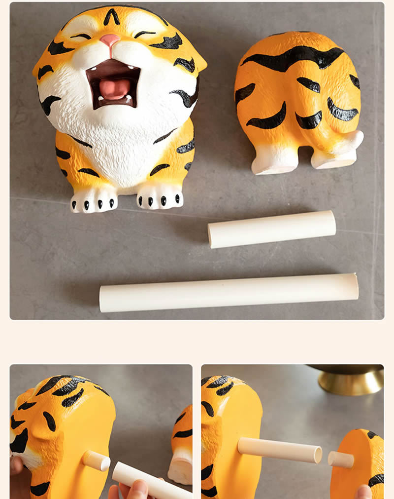 Cute Little Tiger Roll Holder, Unique Desktop Decoration Design