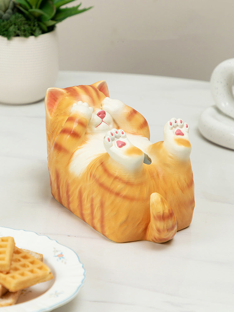 Cute Lying Shy Cat Tissue Box - Whimsical and Practical Tissue Holder