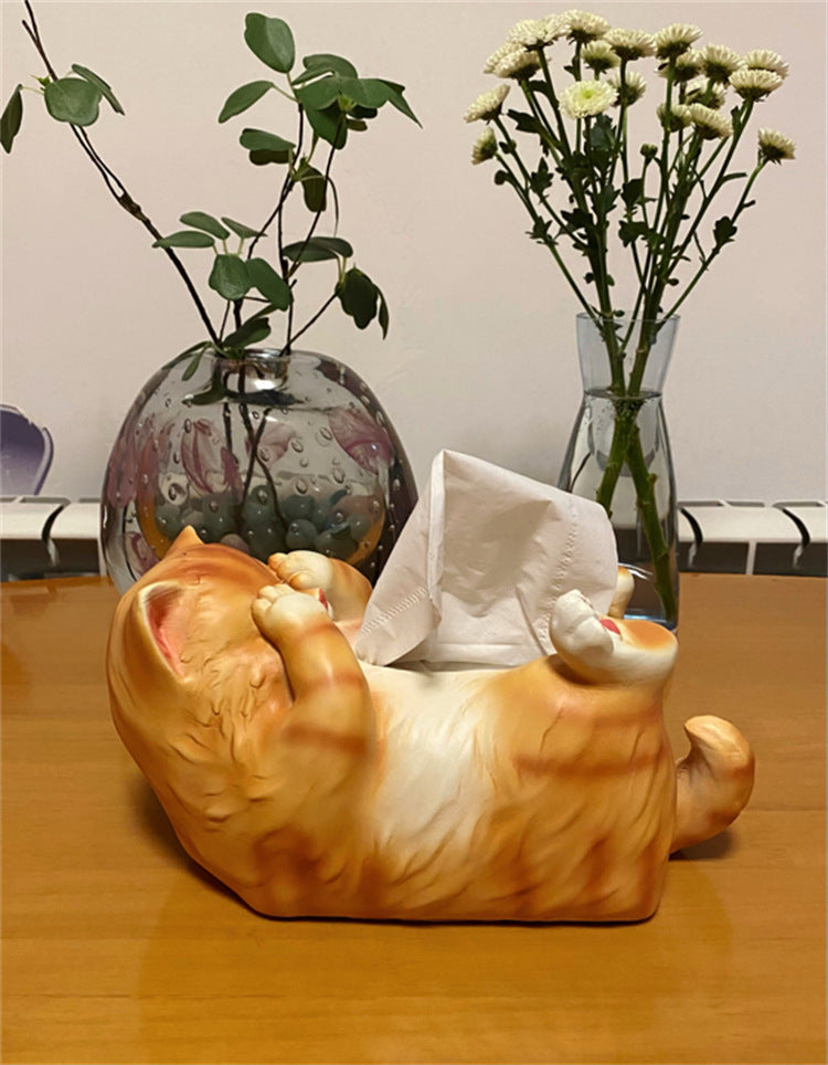 Cute Lying Shy Cat Tissue Box - Whimsical and Practical Tissue Holder