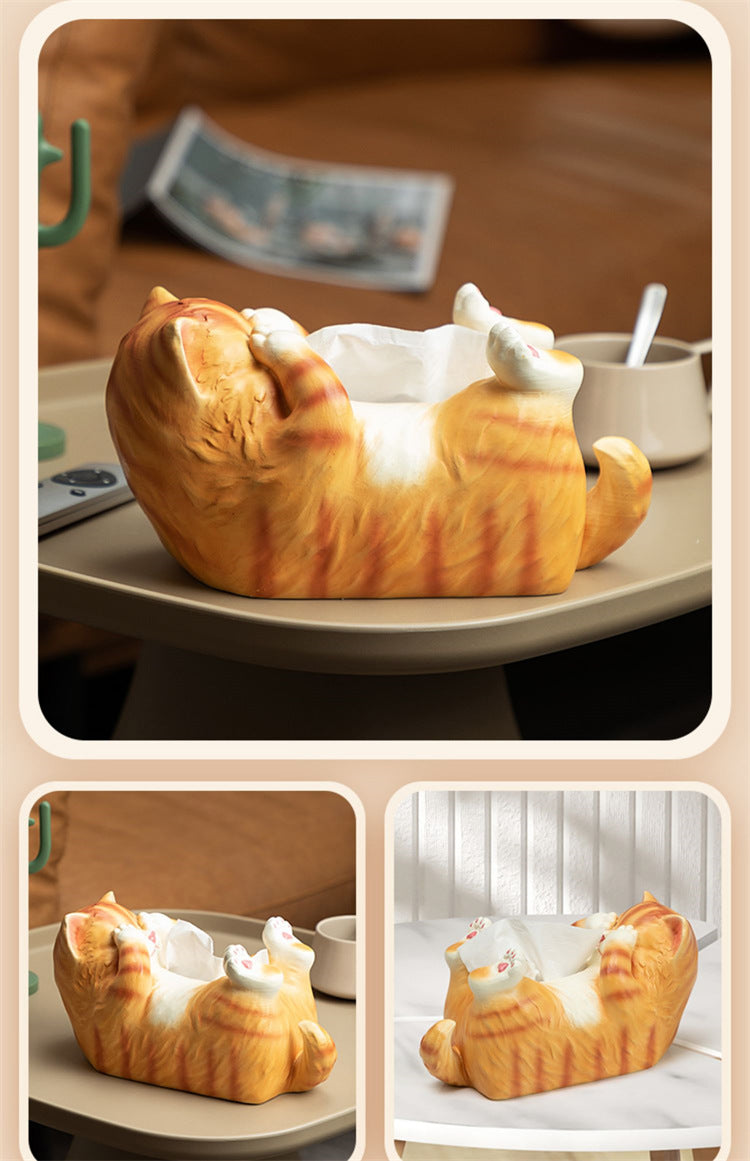 Cute Lying Shy Cat Tissue Box - Whimsical and Practical Tissue Holder