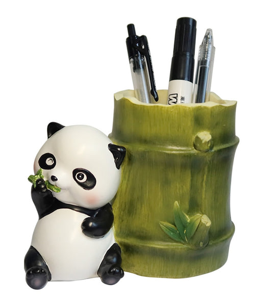 Cute Panda Pen Holder, Bamboo Desktop Storage