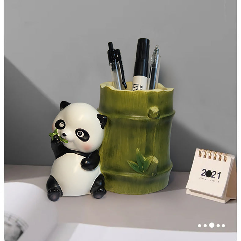 Cute Panda Pen Holder, Bamboo Desktop Storage