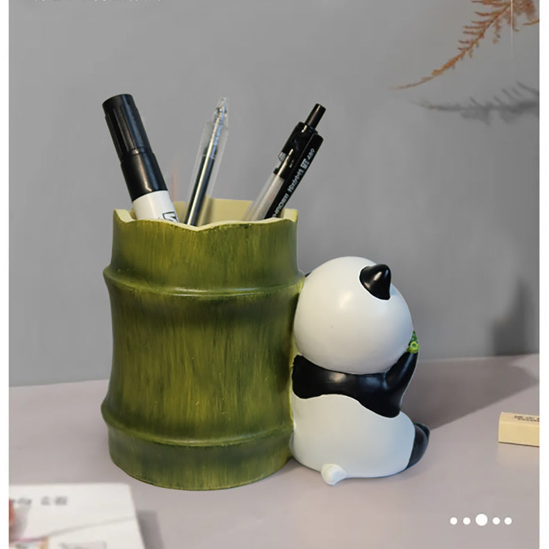 Cute Panda Pen Holder, Bamboo Desktop Storage