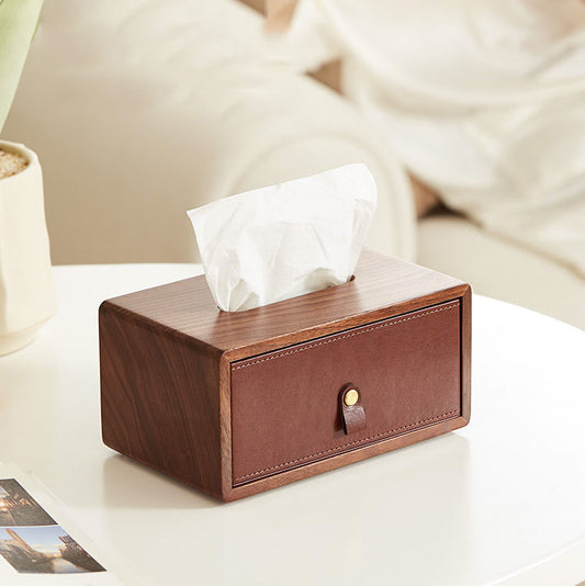 Drawer Style Black Walnut Tissue Box,Solid Wood Simple Art