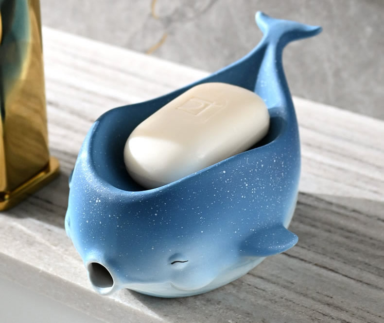 Fun Blue Little Whale Bathroom Draining Soap Dish