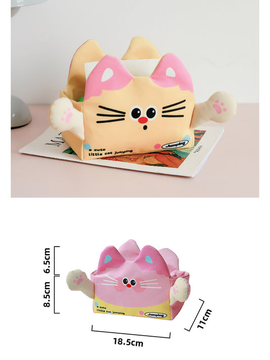 Fun Cartoon Cat Plush Fabric Tissue Box - Whimsical and Functional Decor