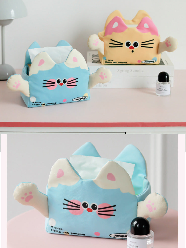 Fun Cartoon Cat Plush Fabric Tissue Box - Whimsical and Functional Decor