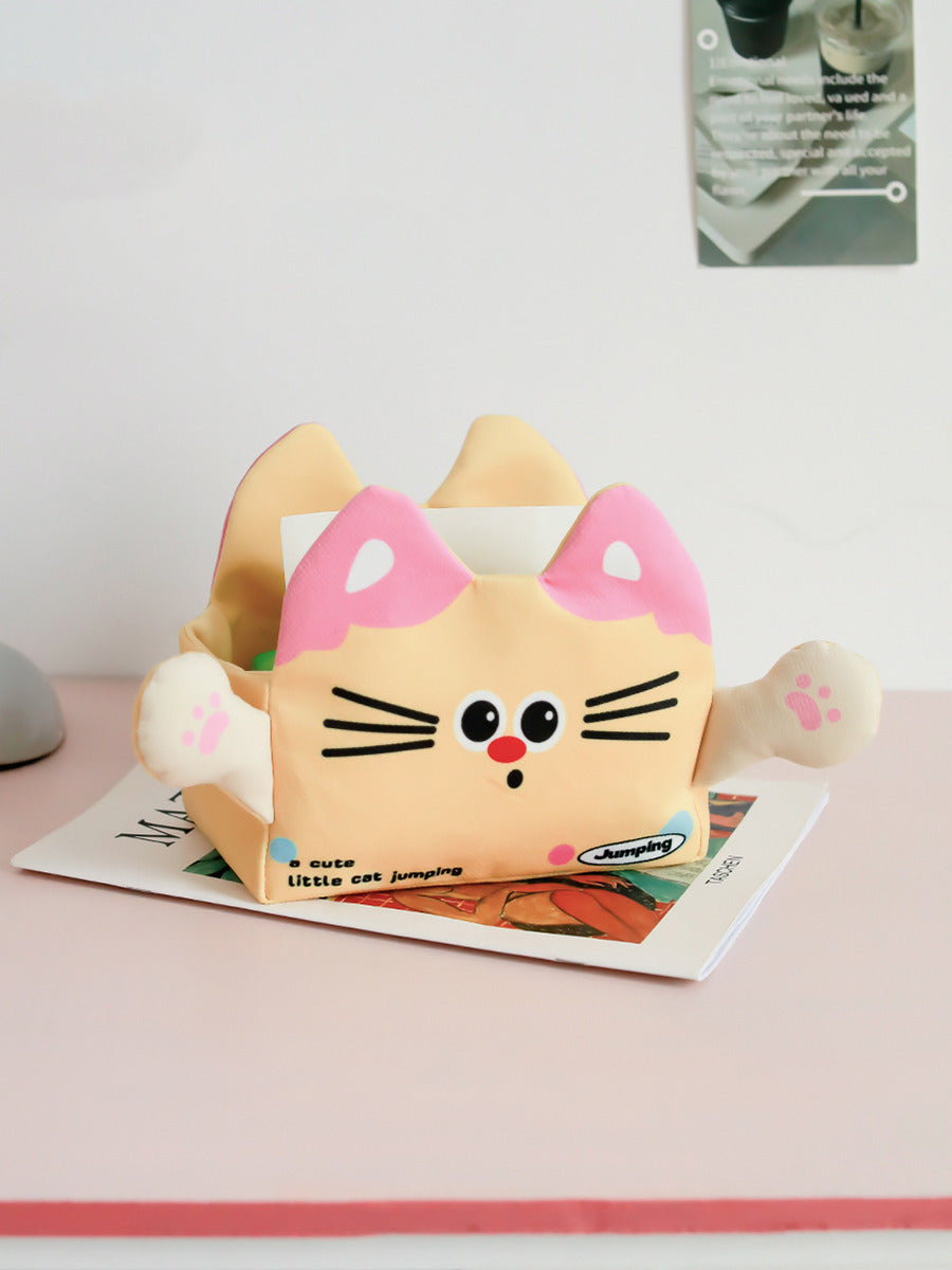 Fun Cartoon Cat Plush Fabric Tissue Box - Whimsical and Functional Decor