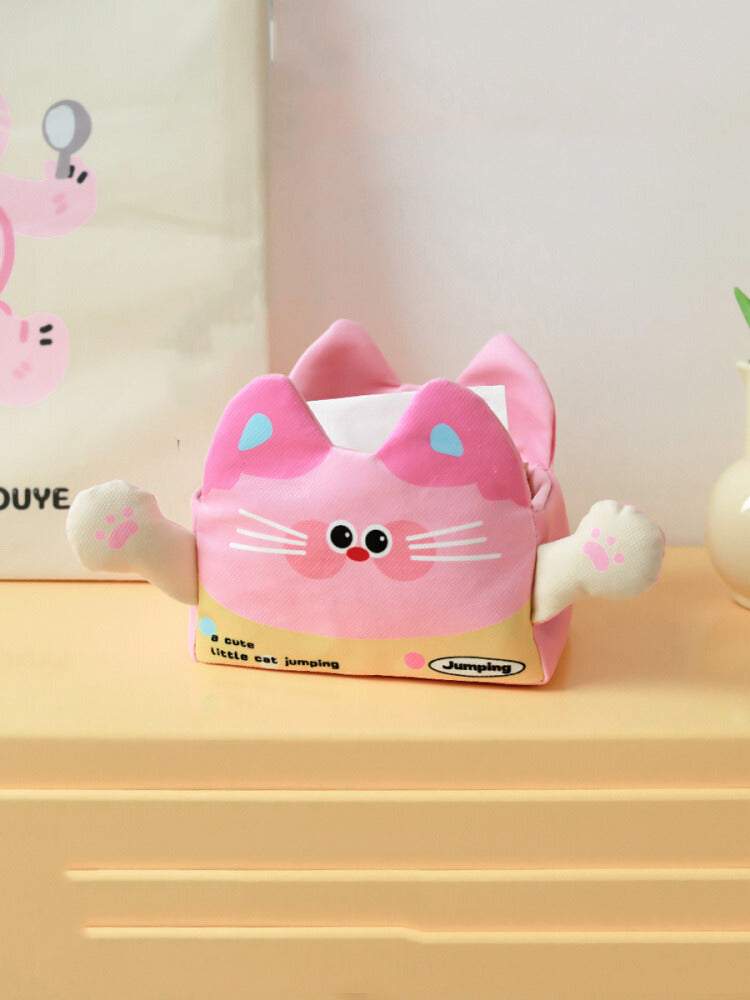 Fun Cartoon Cat Plush Fabric Tissue Box - Whimsical and Functional Decor