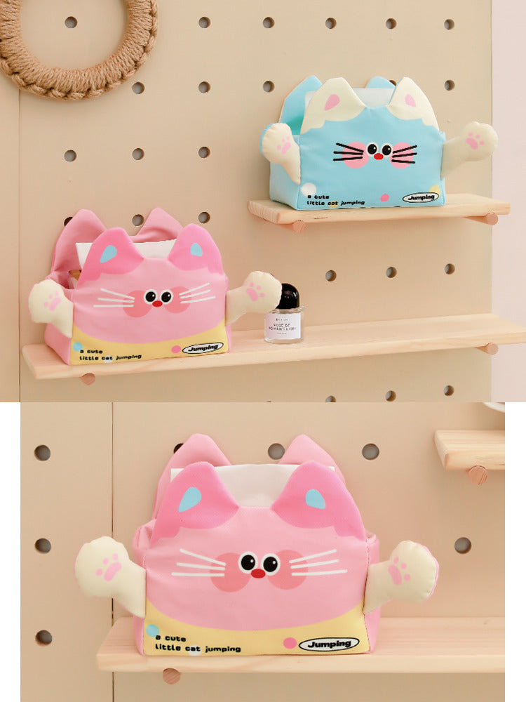 Fun Cartoon Cat Plush Fabric Tissue Box - Whimsical and Functional Decor