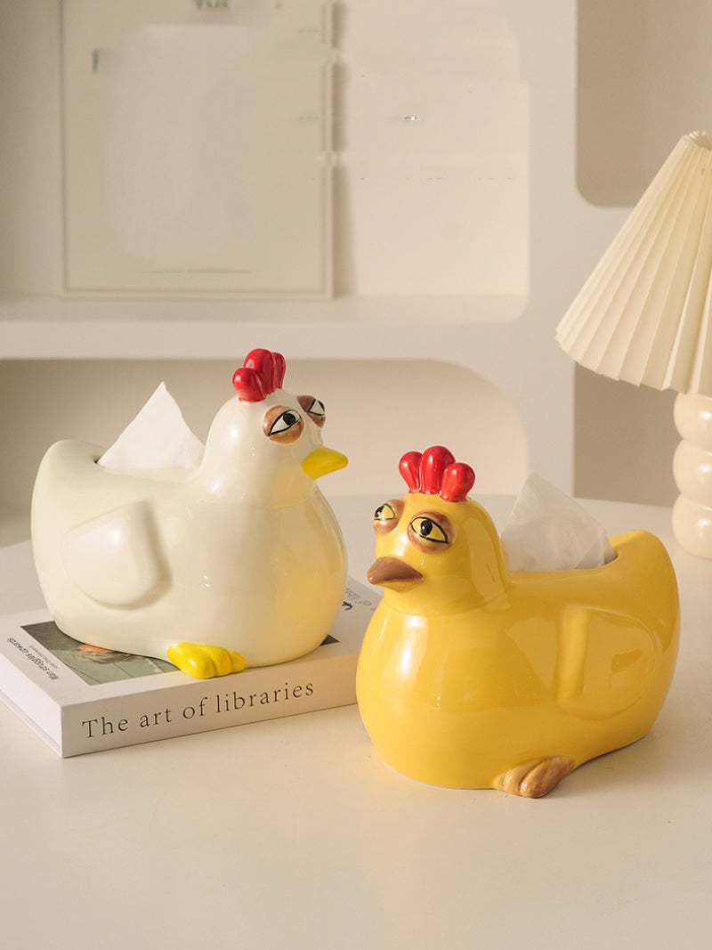 Funny Little Rooster Ceramic Tissue Box, Unique Desktop Decoration Ornaments