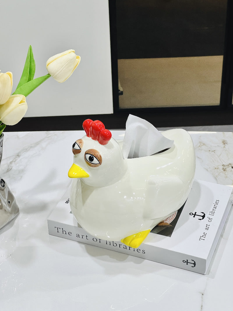 Funny Little Rooster Ceramic Tissue Box, Unique Desktop Decoration Ornaments