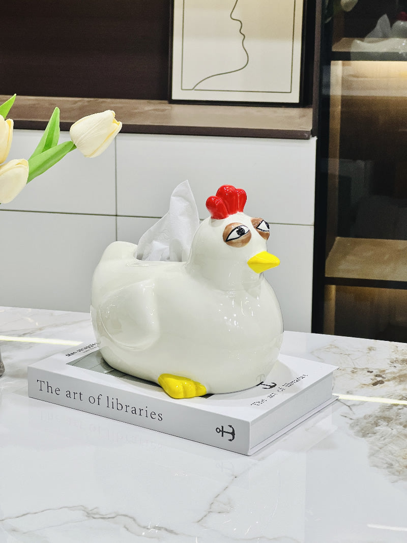 Funny Little Rooster Ceramic Tissue Box, Unique Desktop Decoration Ornaments