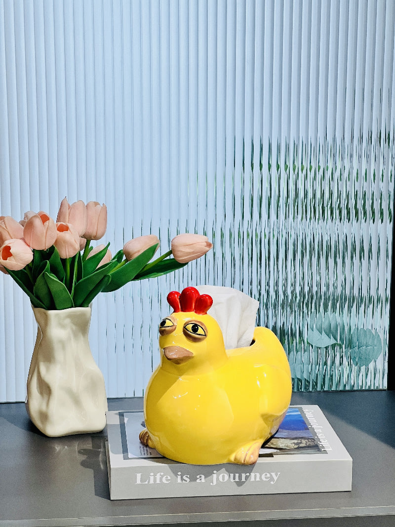 Funny Little Rooster Ceramic Tissue Box, Unique Desktop Decoration Ornaments