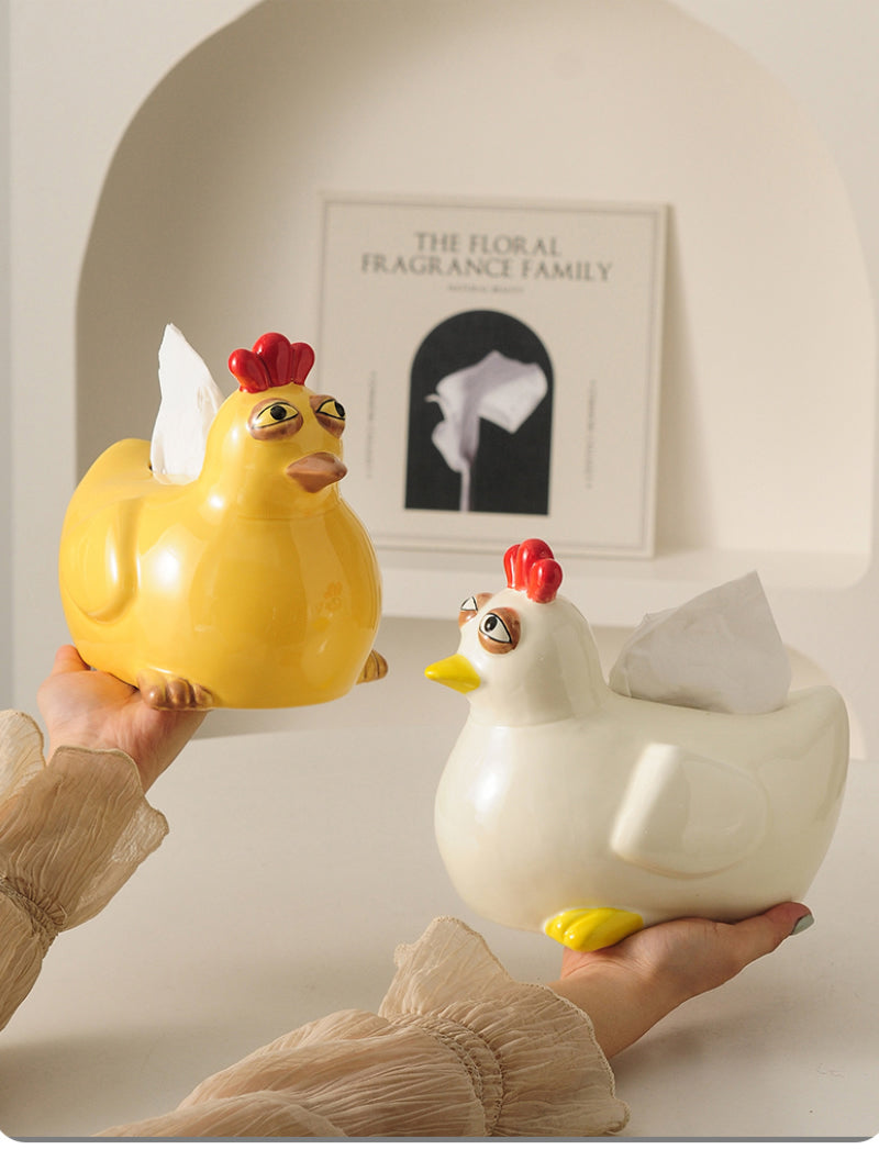 Funny Little Rooster Ceramic Tissue Box, Unique Desktop Decoration Ornaments