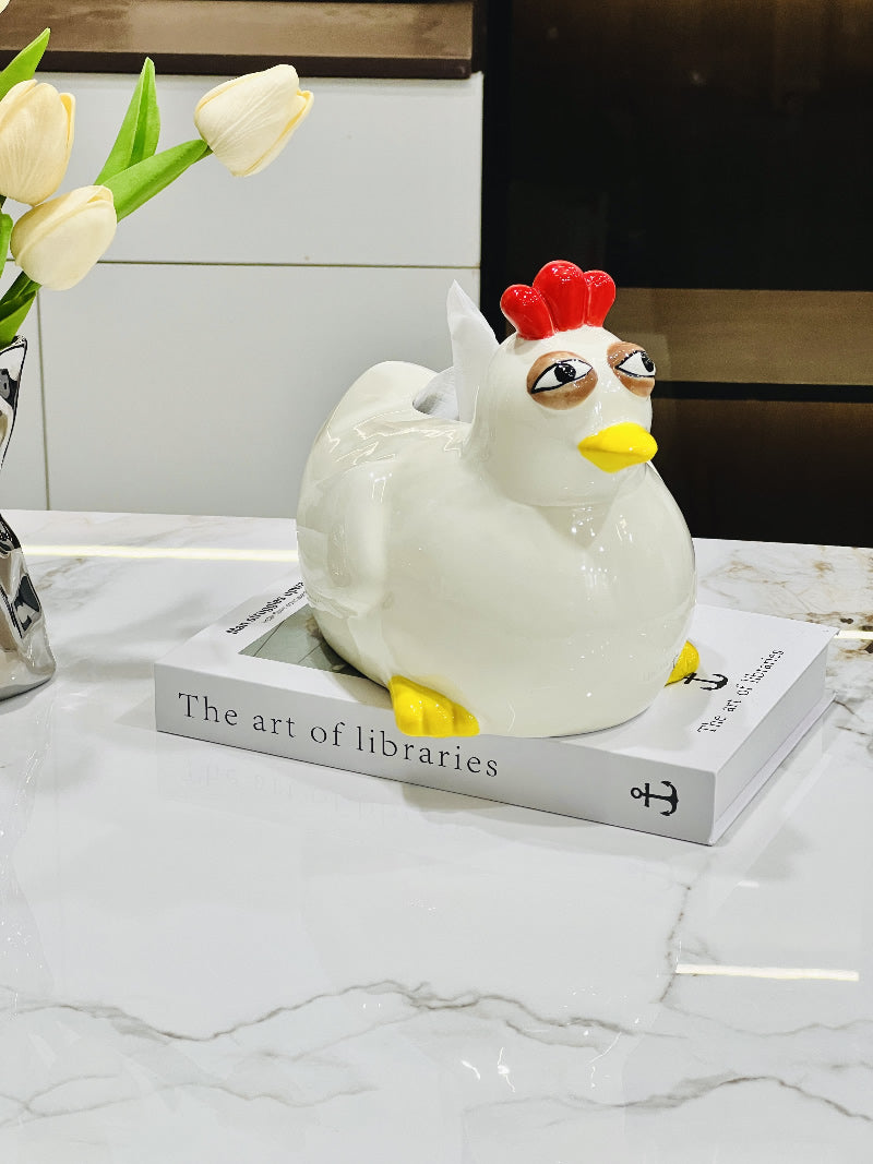 Funny Little Rooster Ceramic Tissue Box, Unique Desktop Decoration Ornaments