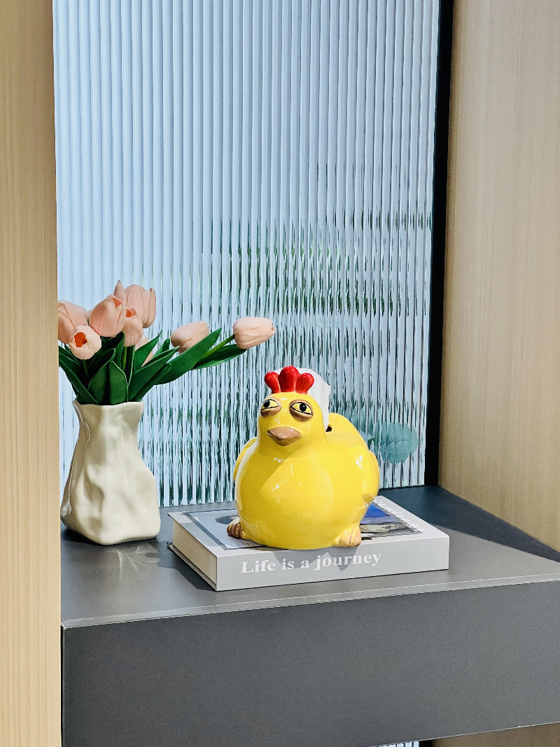 Funny Little Rooster Ceramic Tissue Box, Unique Desktop Decoration Ornaments