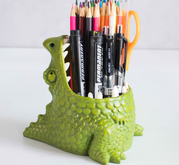 Green Big Mouth Monster Pen Holder, Office Desk Decoration