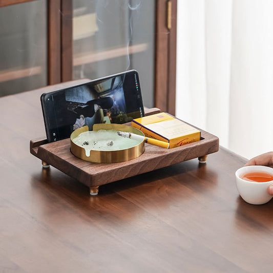 Black Walnut Ashtray, Phone Holder, Multi-Functional Wooden Storage