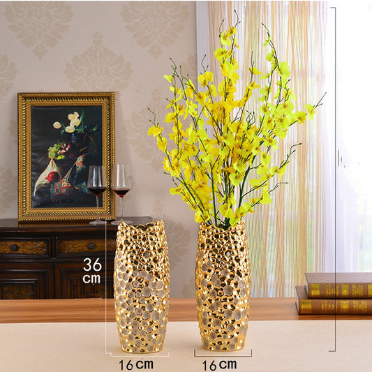 Golden Ceramic Artistic Hollow-Out Decorative Vase