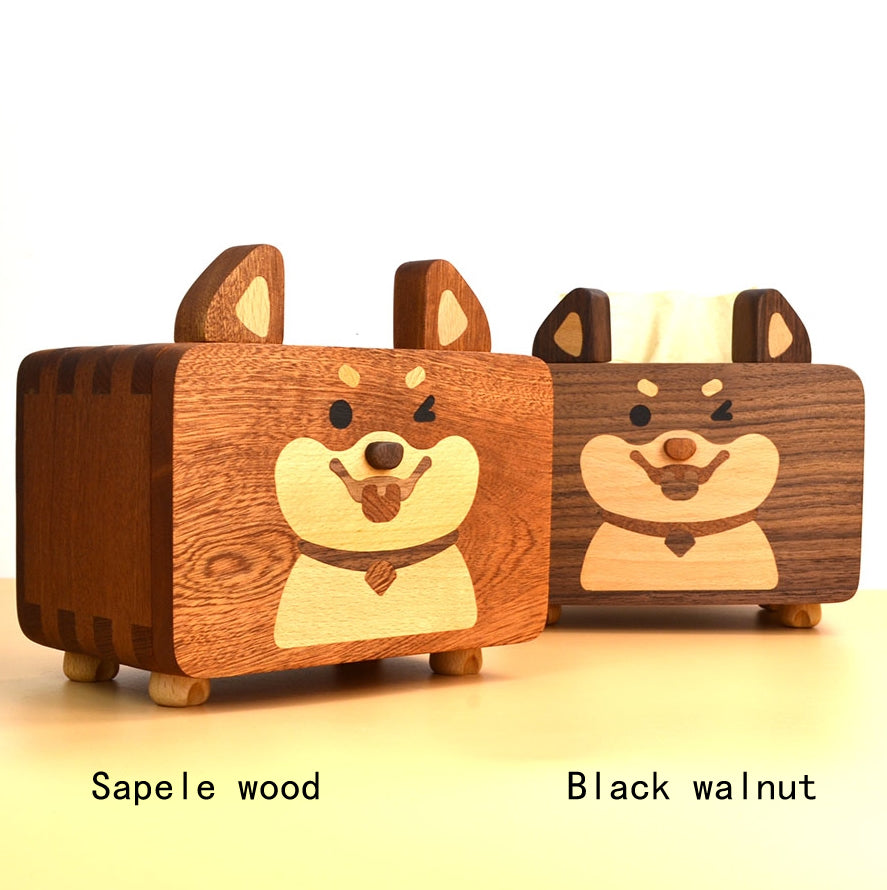 Pet Dog Pattern Wooden Tissue Box,Living Room House Decoration