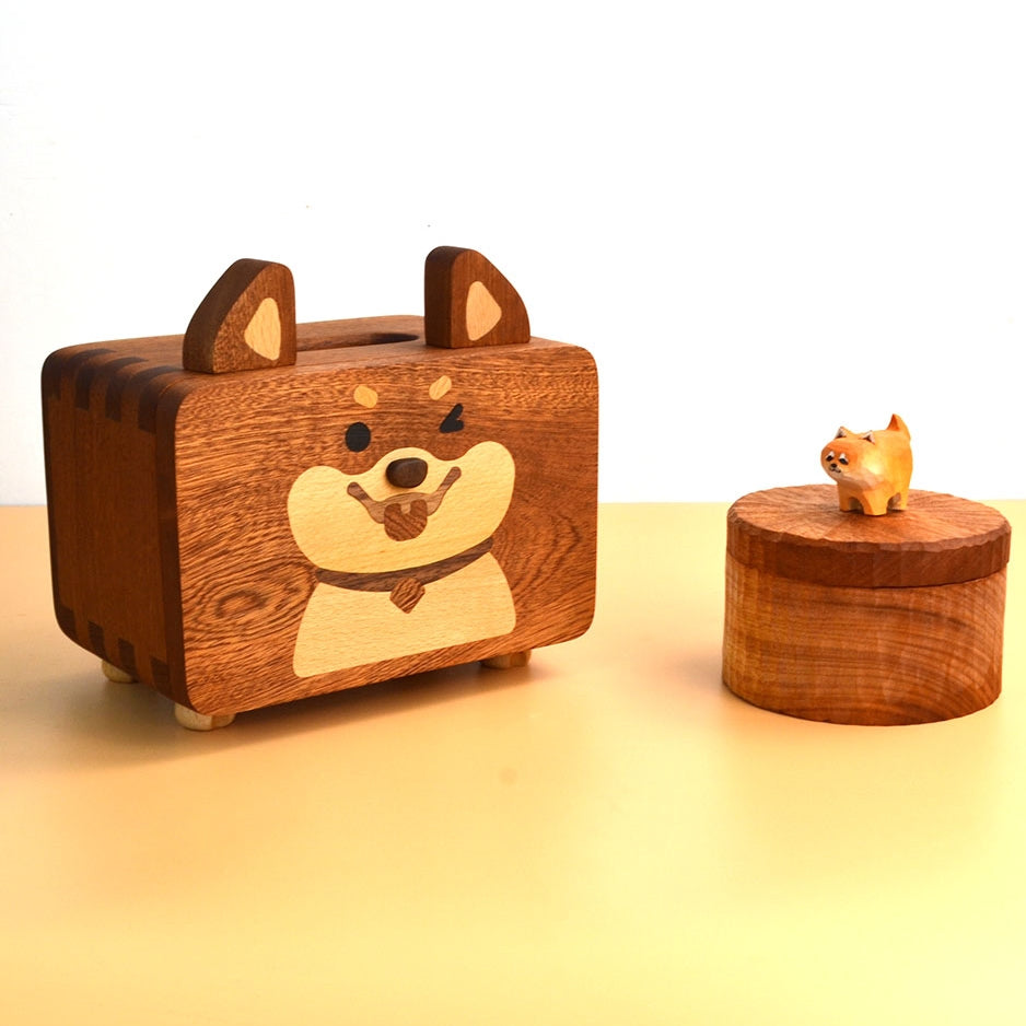 Pet Dog Pattern Wooden Tissue Box,Living Room House Decoration