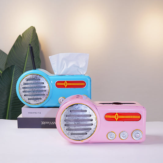 Retro Iron Radio Tissue Box, Office Desk Organizer Pen Holder