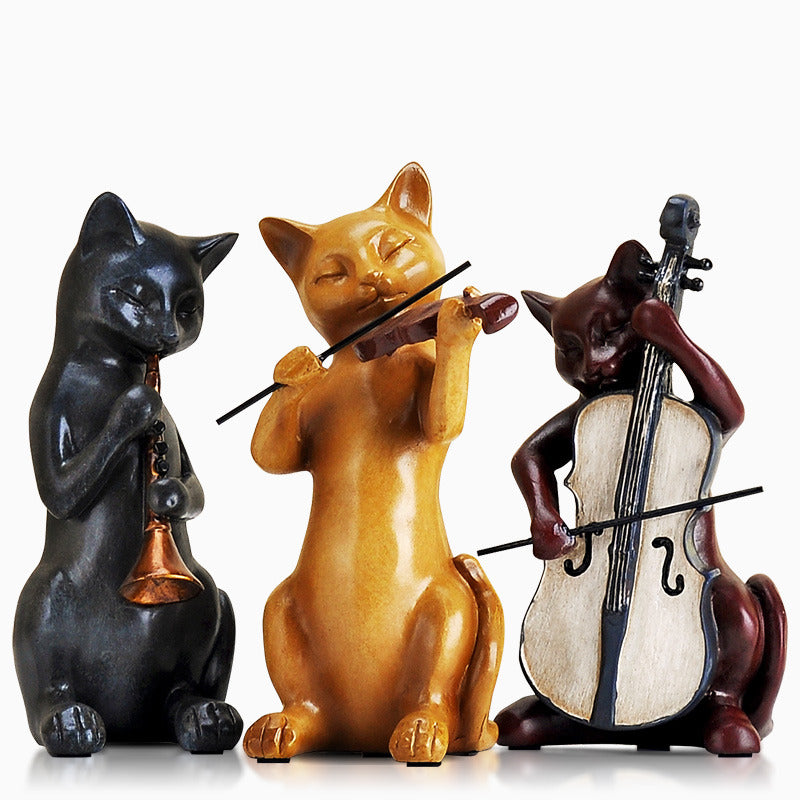 Vintage Cat Musician Resin Statue - Classic Artistic Home Decor