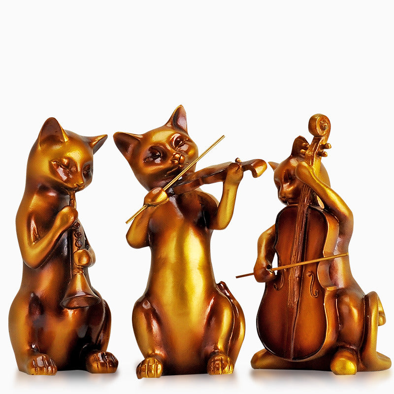 Vintage Cat Musician Resin Statue - Classic Artistic Home Decor